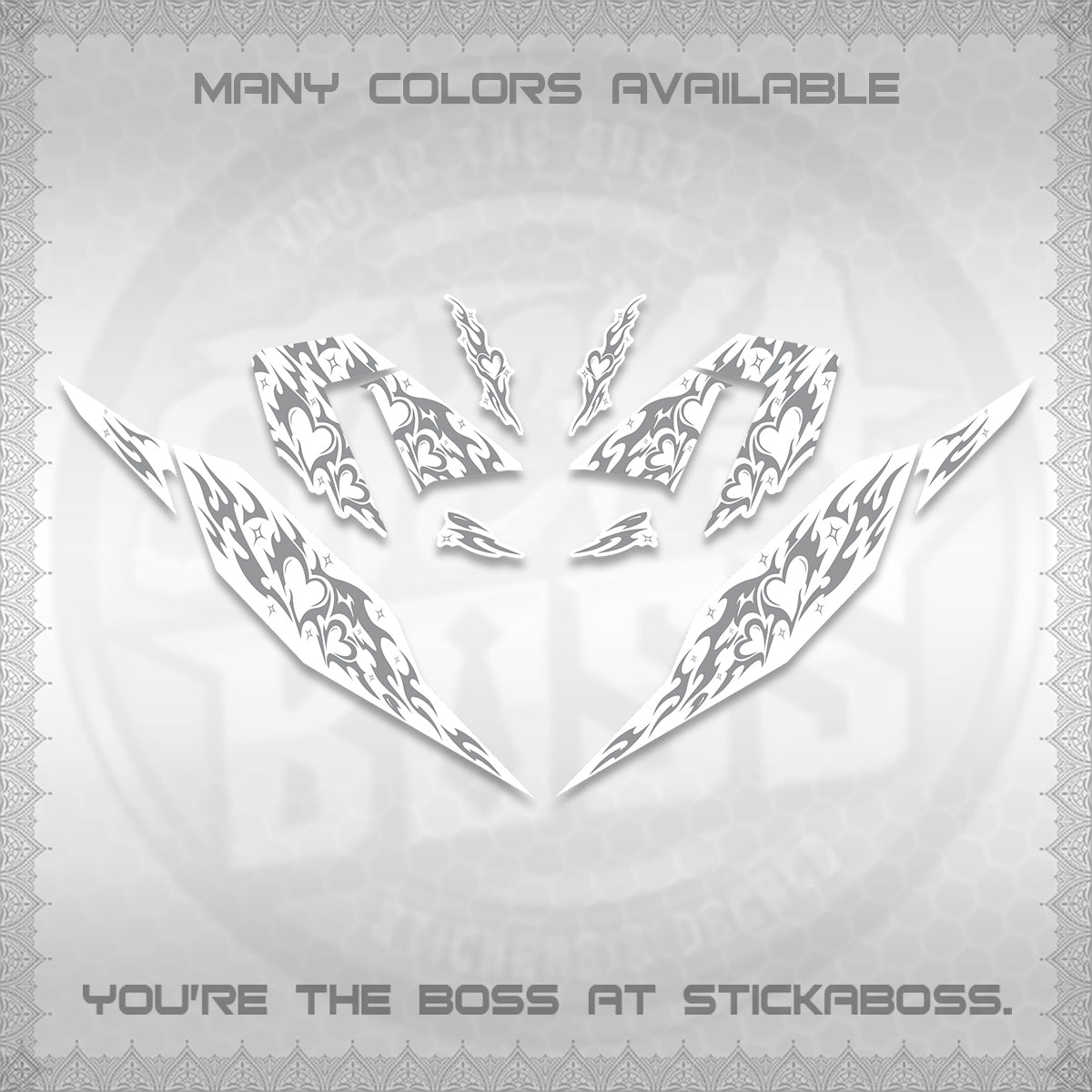 CLICK 125 V4 FOR WHITE DECALS (2026 TRIBAL HEART DESIGN) STICKER KITS BY STICKABOSS