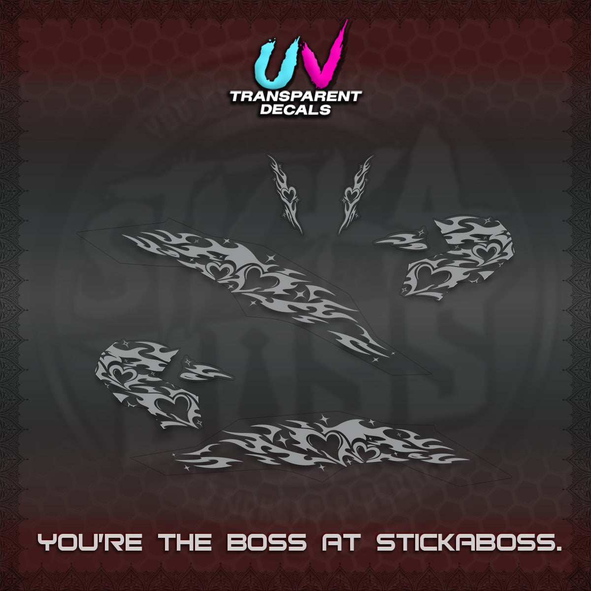 CLICK 125 V3 UV TRANSPARENT DECALS (2026 TRIBAL HEART DESIGN) STICKER KITS BY STICKABOSS