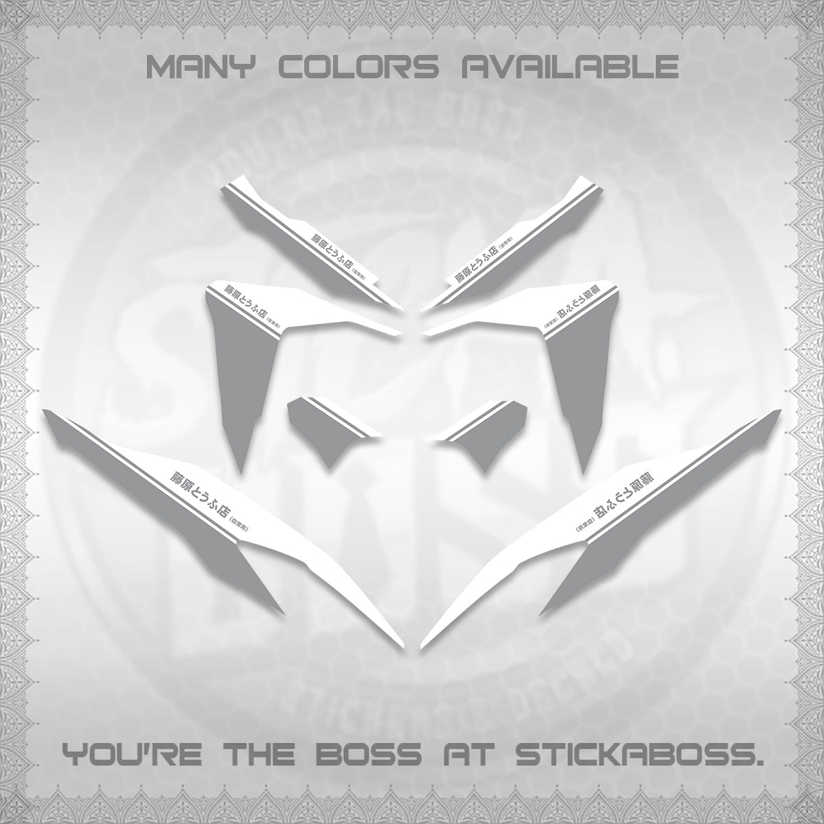 CLICK V2 FOR WHITE DECALS (TRUENO STYLE DESIGN) STICKER KITS BY STICKABOSS