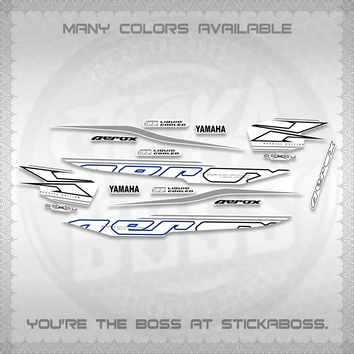 AEROX 155 V1 FOR WHITE DECALS (2026 CYBER STYLE 01) STICKER KITS BY STICKABOSS