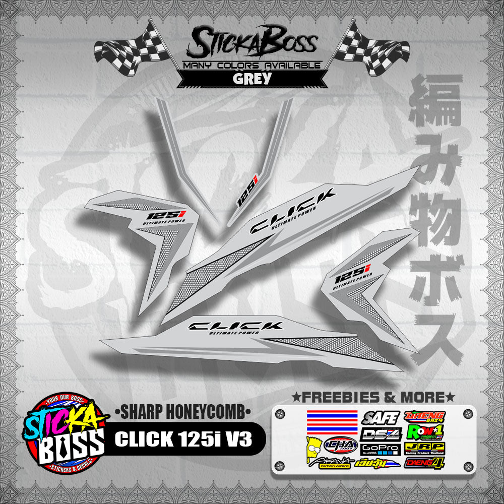 CLICK 125i V3 DECALS ( SHARP HONEYCOMB )【WITH FREEBIES】