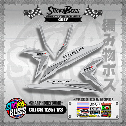 CLICK 125i V3 DECALS ( SHARP HONEYCOMB )【WITH FREEBIES】