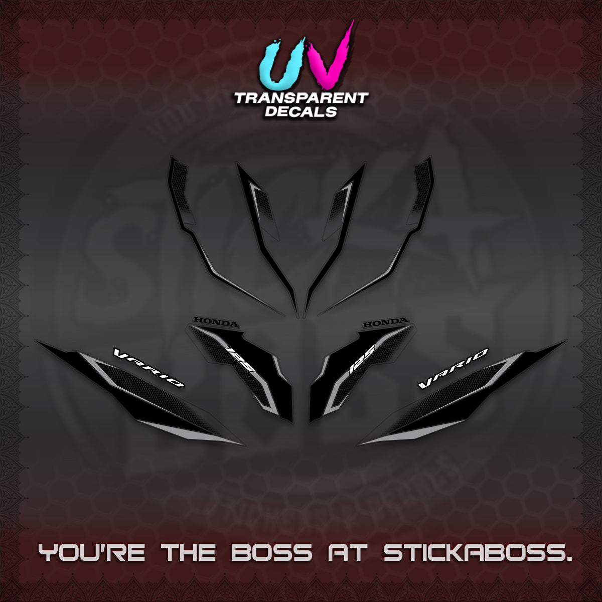 CLICK 125 V3 VARIO UV TRANSPARENT DECALS (2026 INDO HONEYCOMB DESIGN) STICKER DECALS By STICKABOSS