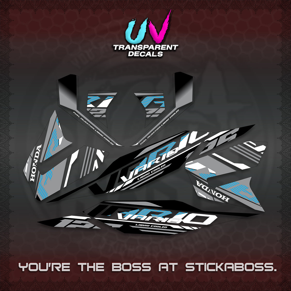 CLICK 125 V4 MALAY VARIO UV TRANSPARENT  DECALS (2026 VV12 DESIGN) STICKER KITS By STICKABOSS