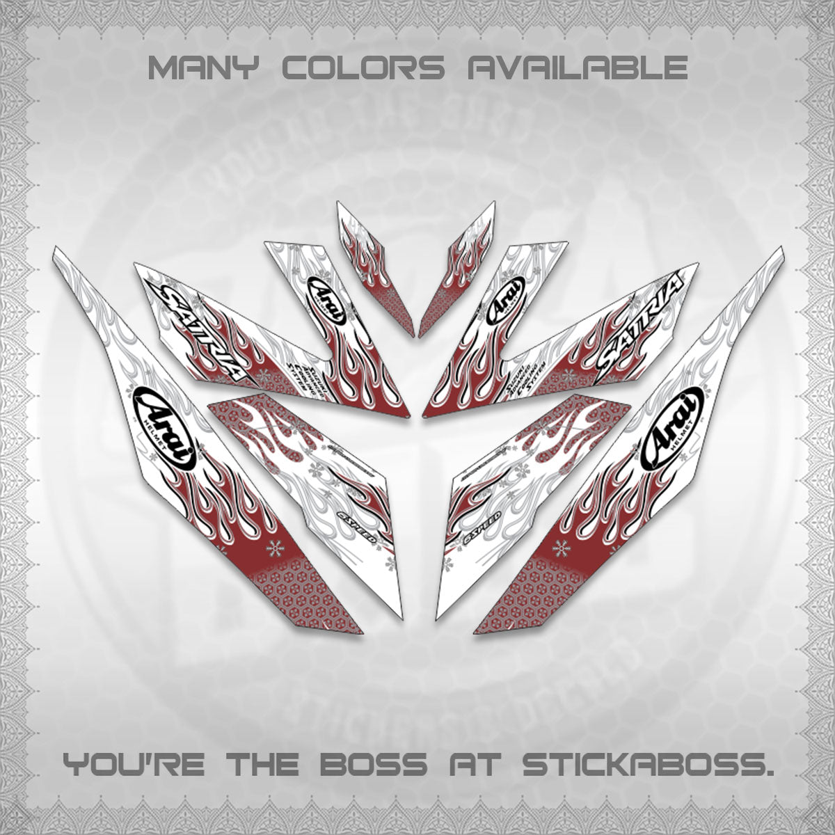 RAIDER 150 Fi FOR WHITE SATRIA DECALS(ARAI API NEW TERBARU VIRAL ELEGAN)STICKER DECALS By STICKABOSS