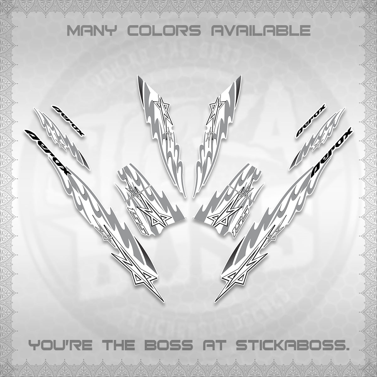 AEROX V2 INDO FOR WHITE DECALS (2026 STAR 0001 MOTIF) STICKER KITS By STICKABOSS