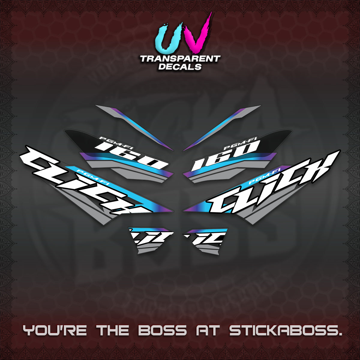 CLICK 160 STRIPING UV TRANSPARENT DECALS (SPORTS RACE STRIPES 01) STICKER KITS BY STICKABOSS