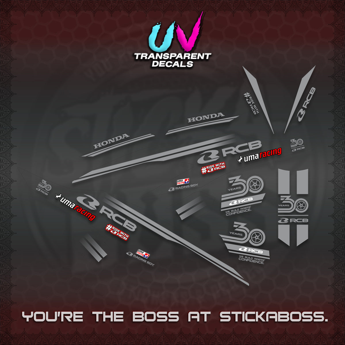 CLICK 125 V2 UV TRANSPARENT DECALS (2026 30TH ANNIVERSARY RACING DESIGN) STICKER DECALS By STICKABOSS