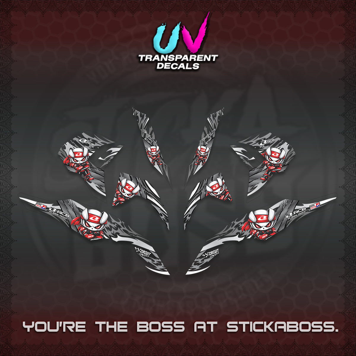 CLICK 125 V3 UV TRANSPARENT DECALS (2026 NEW RCB 2.0 DESIGN) STICKER KITS BY STICKABOSS