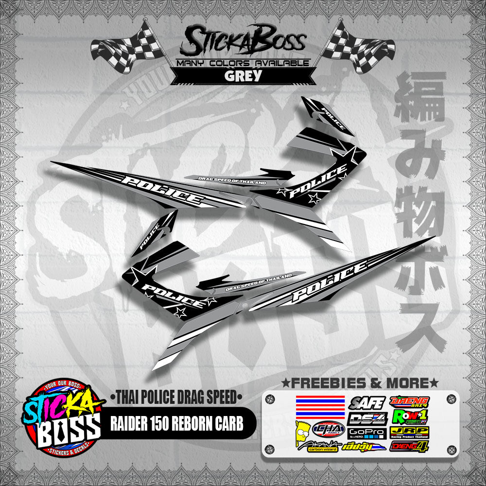 RAIDER 150 REBORN CARB DECALS ( THAI POLICE DRAG SPEED )【WITH FREEBIES】