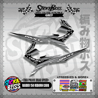 RAIDER 150 REBORN CARB DECALS ( THAI POLICE DRAG SPEED )【WITH FREEBIES】