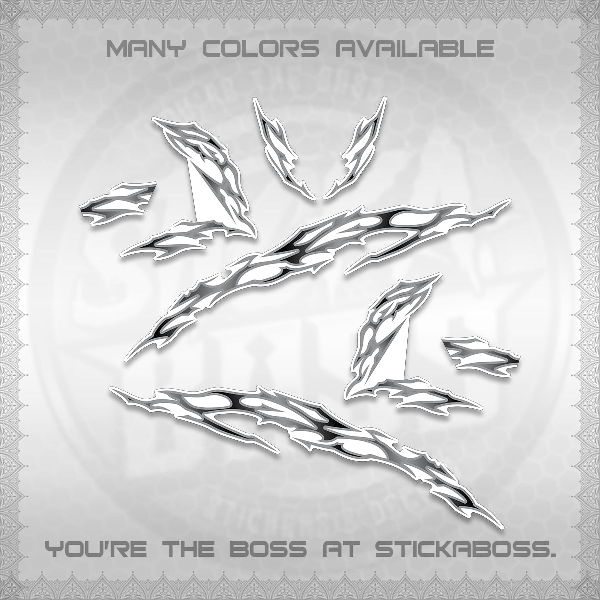 CLICK 125 V3 FOR WHITE DECALS (2026 TRIBAL LIGHTNING DESIGN) STICKER KITS BY STICKABOSS