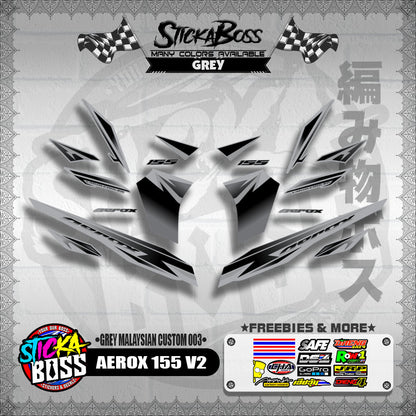 AEROX 155 V2 DECALS ( GREY MALAYSIAN CUSTOM 003 )【WITH FREEBIES】