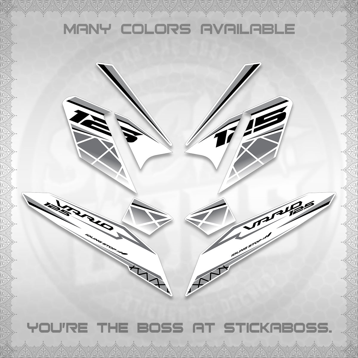 CLICK 125 V4 VARIO FOR WHITE DECALS (2026 MODERN STRIPE DESIGN) STICKER KITS BY STICKABOSS