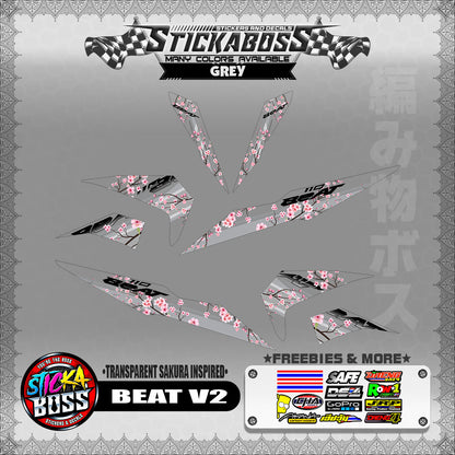 【PREMIUM UV PRINT】TRANSPARENT BEAT FI V2 STICKER DECALS ( SAKURA INSPIRED )【WITH FREEBIES】