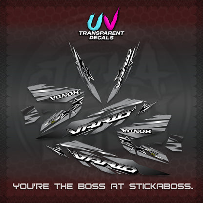 CLICK 125 V4 VARIO UV TRANSPARENT DECALS (2026 BLACK STAR DESIGN) STICKER DECALS By STICKABOSS