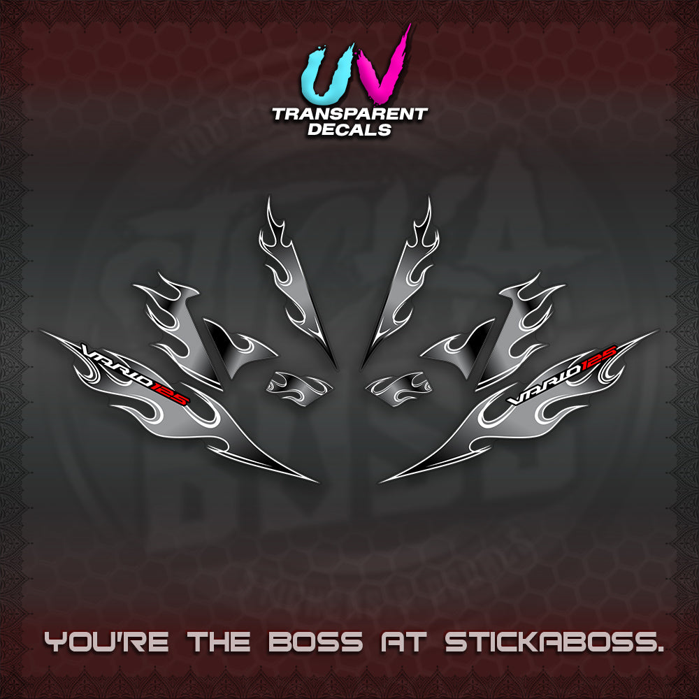 CLICK 125 V4 UV TRANSPARENT VARIO DECALS (2026 MOTIF FLAME 1 TONE)STICKER DECALS By STICKABOSS