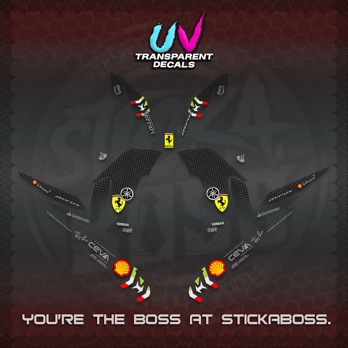 AEROX V2 UV TRANSPARENT DECALS (2026 HORSE RACE DESIGN) STICKER DECALS By STICKABOSS