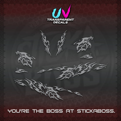 CLICK 125 V2 UV TRANSPARENT DECALS (2026 TRIBAL HEART DESIGN) STICKER KITS BY STICKABOSS