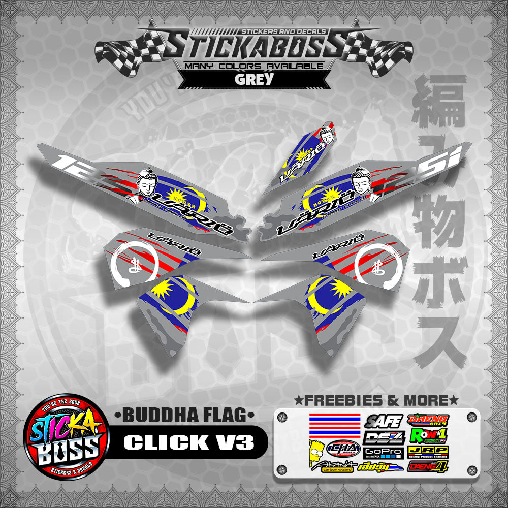 CLICK V3 MALAYSIAN STICKER DECALS ( BUDDHA FLAG )【WITH FREEBIES】