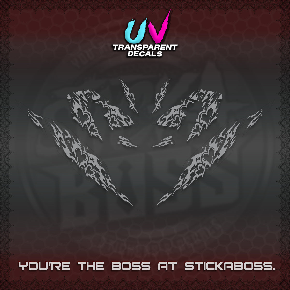 CLICK 125 V4 UV TRANSPARENT DECALS (2026 TRIBAL HEART DESIGN) STICKER KITS BY STICKABOSS