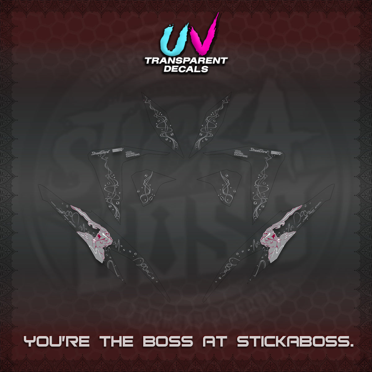CLICK V2 UV TRANSPARENT DECALS (2026 2F2F SWIRL DESIGN) STICKER KITS BY STICKABOSS