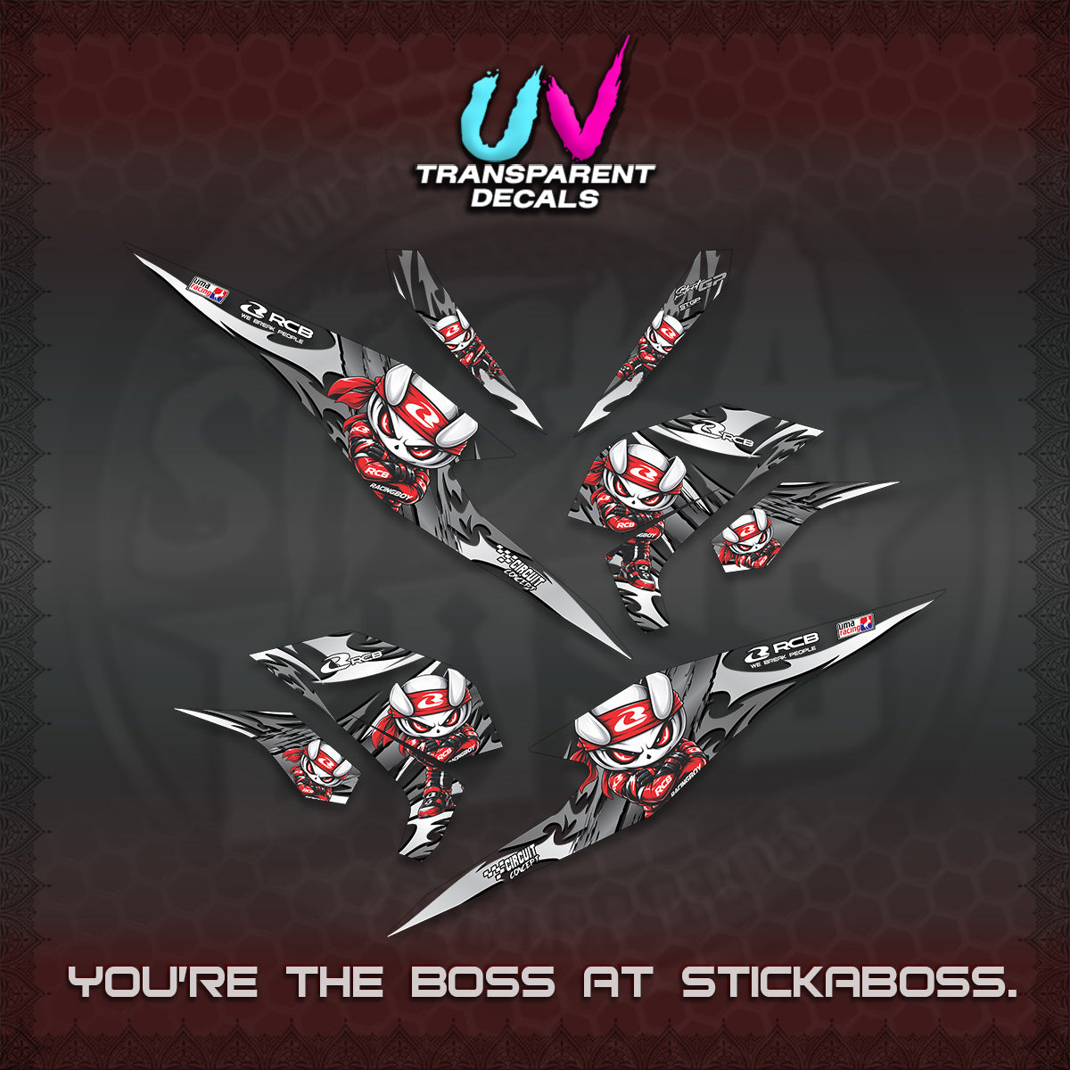BEAT FI V3 UV TRANSPARENT DECALS (2026 NEW RCB 2.0 DESIGN) STICKER KITS BY STICKABOSS