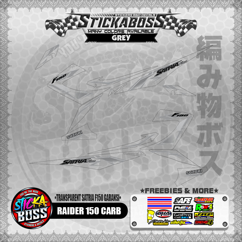 【PREMIUM UV PRINT】TRANSPARENT RAIDER 150 CARB DECALS ( SATRIA F150 GARANSI )【WITH FREEBIES】