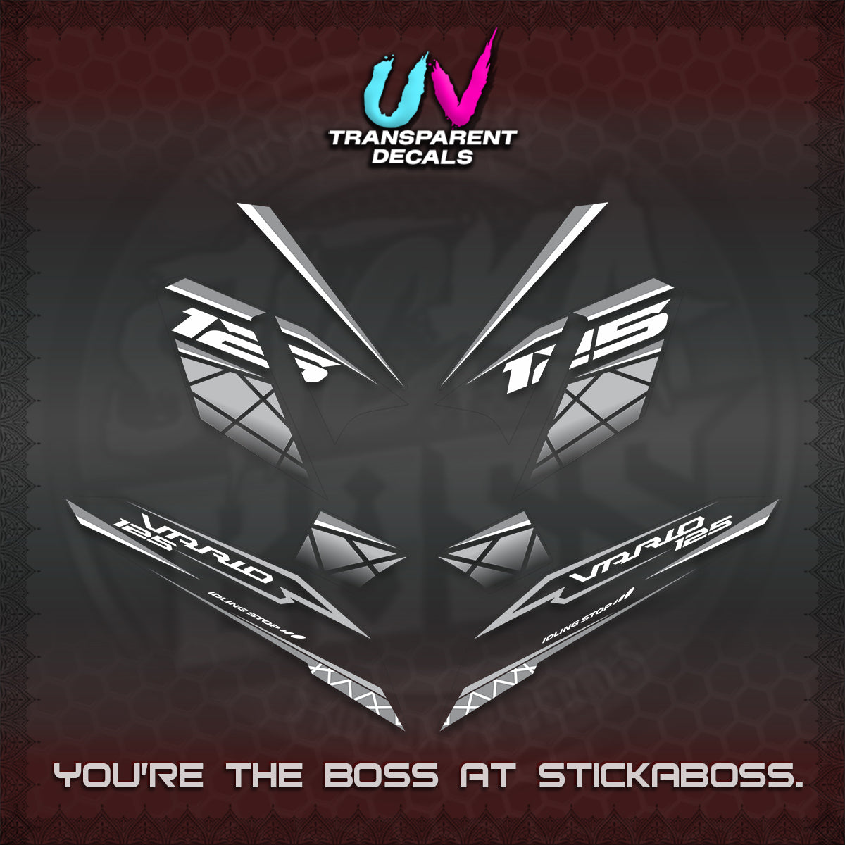 CLICK 125 V4 VARIO UV TRANSPARENT DECALS (2026 MODERN STRIPE DESIGN) STICKER KITS BY STICKABOSS
