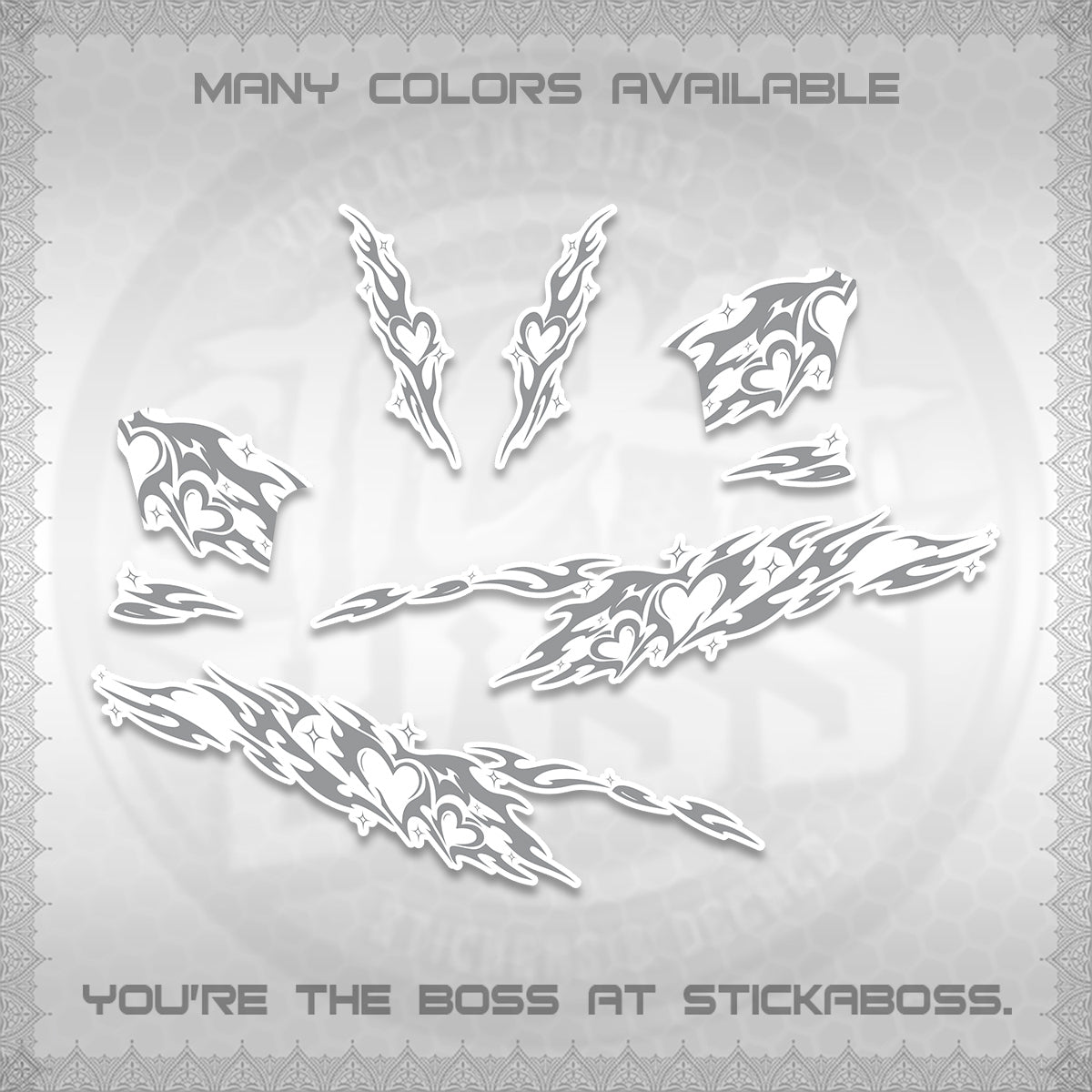 CLICK 125 V2 FOR WHITE DECALS (2026 TRIBAL HEART DESIGN) STICKER KITS BY STICKABOSS