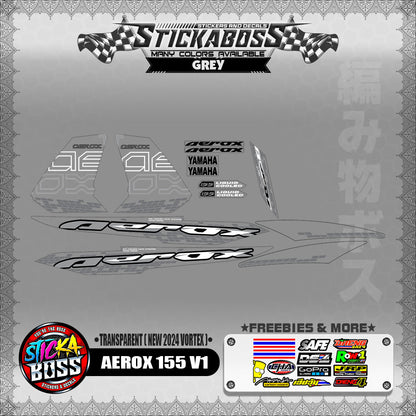 [ PREMIUM UV PRINT ] TRANSPARENT  AEROX 155 V1 DECALS ( NEW 2024 VORTEX )【WITH FREEBIES】