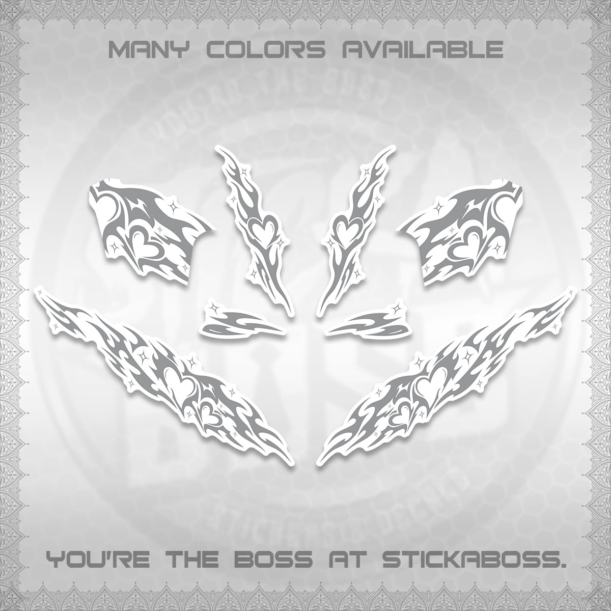 CLICK 125 V2 FOR WHITE DECALS (2026 STRIPING HEART DESIGN) STICKER KITS BY STICKABOSS