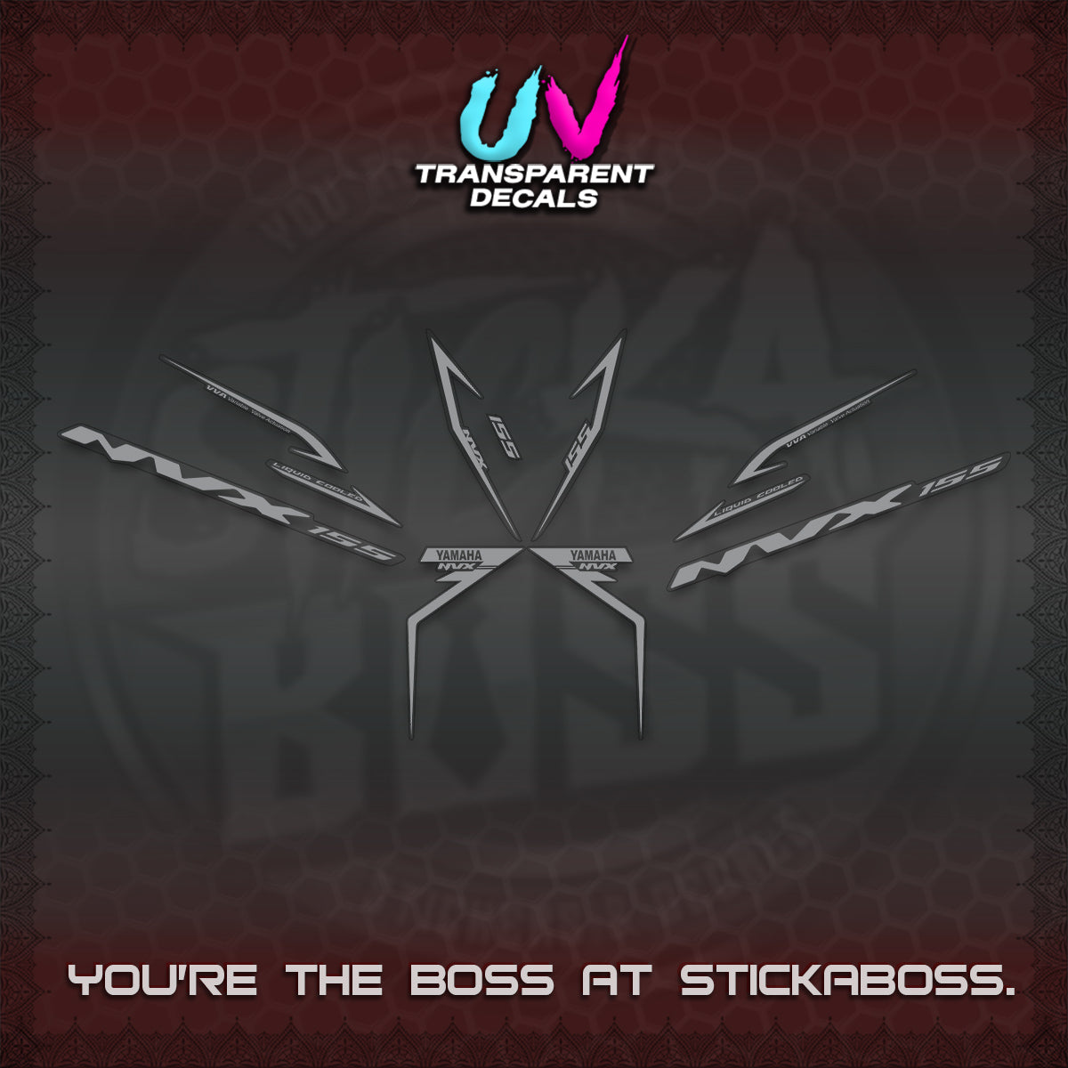 AEROX 155 V2 UV TRANSPARENT STRIPING DECALS (2022 NVX 1-TONE) STICKER KITS BY STICKABOSS