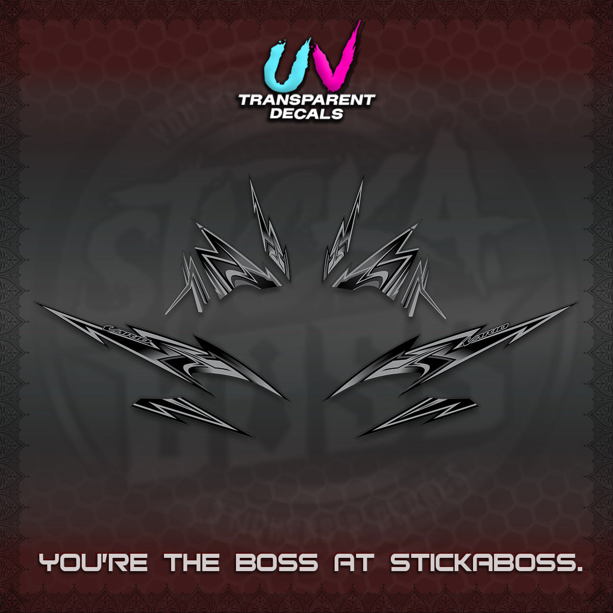 CLICK V4 VARIO UV TRANSPARENT DECALS (2026 SHARP SPIKEY DESIGN) STICKER KITS BY STICKABOSS