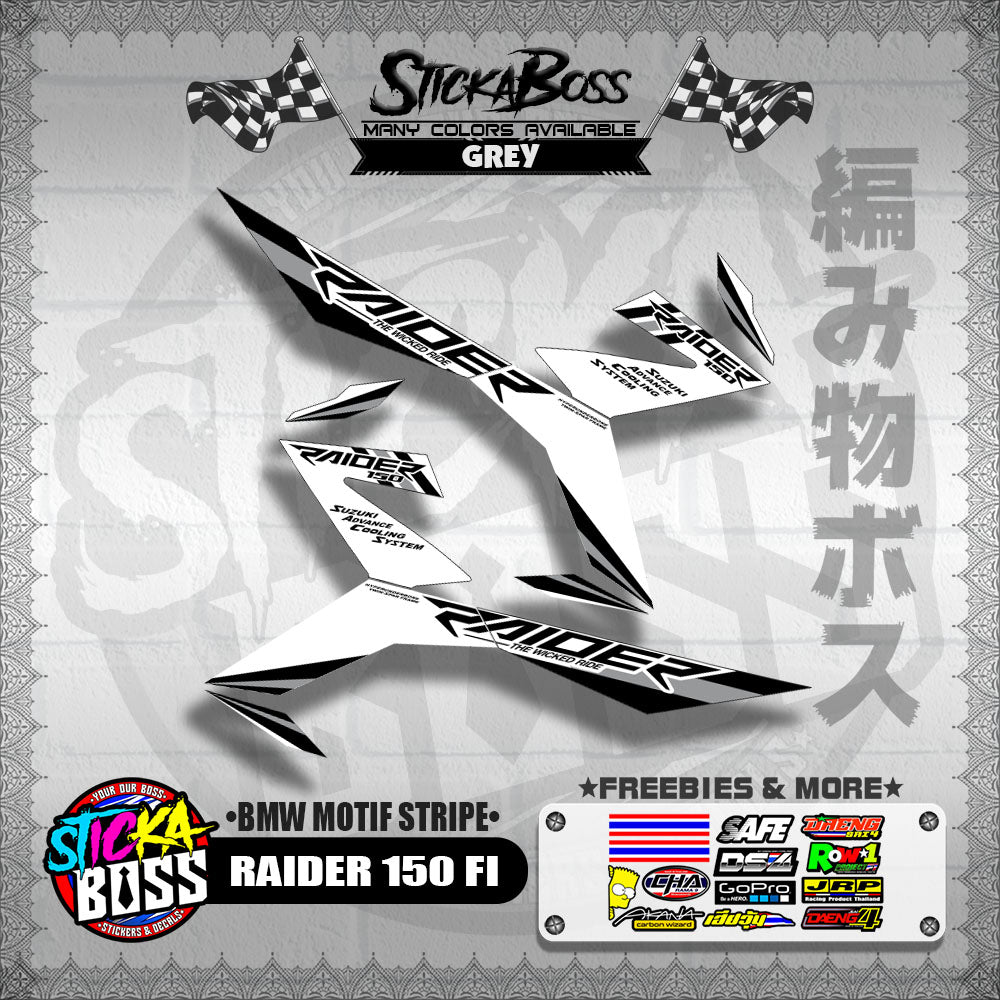 RAIDER 150 FI DECALS ( BMW MOTIF STRIPES )[ PREMIUM GLOSSY LAMINATED ]【WITH FREEBIES】