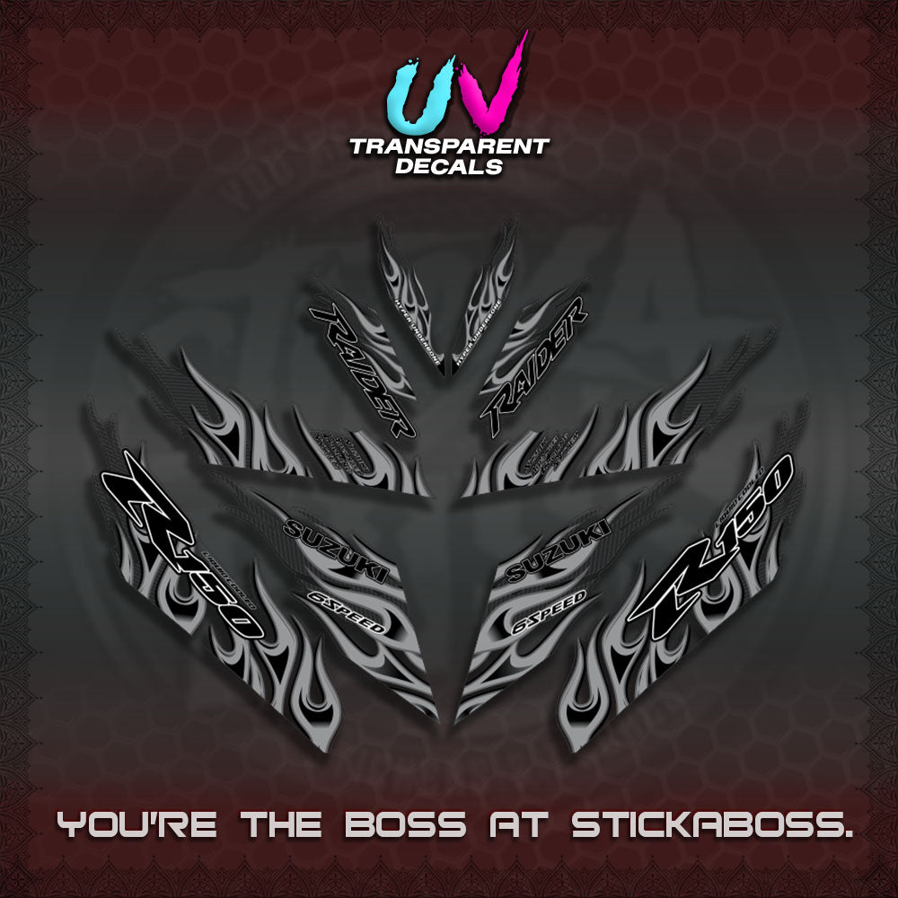 【PREMIUM UV PRINT】TRANSPARENT RAIDER 150 Fi DECALS(API TERBARU VIRAL ELEGAN)STICKER By STICKABOSS