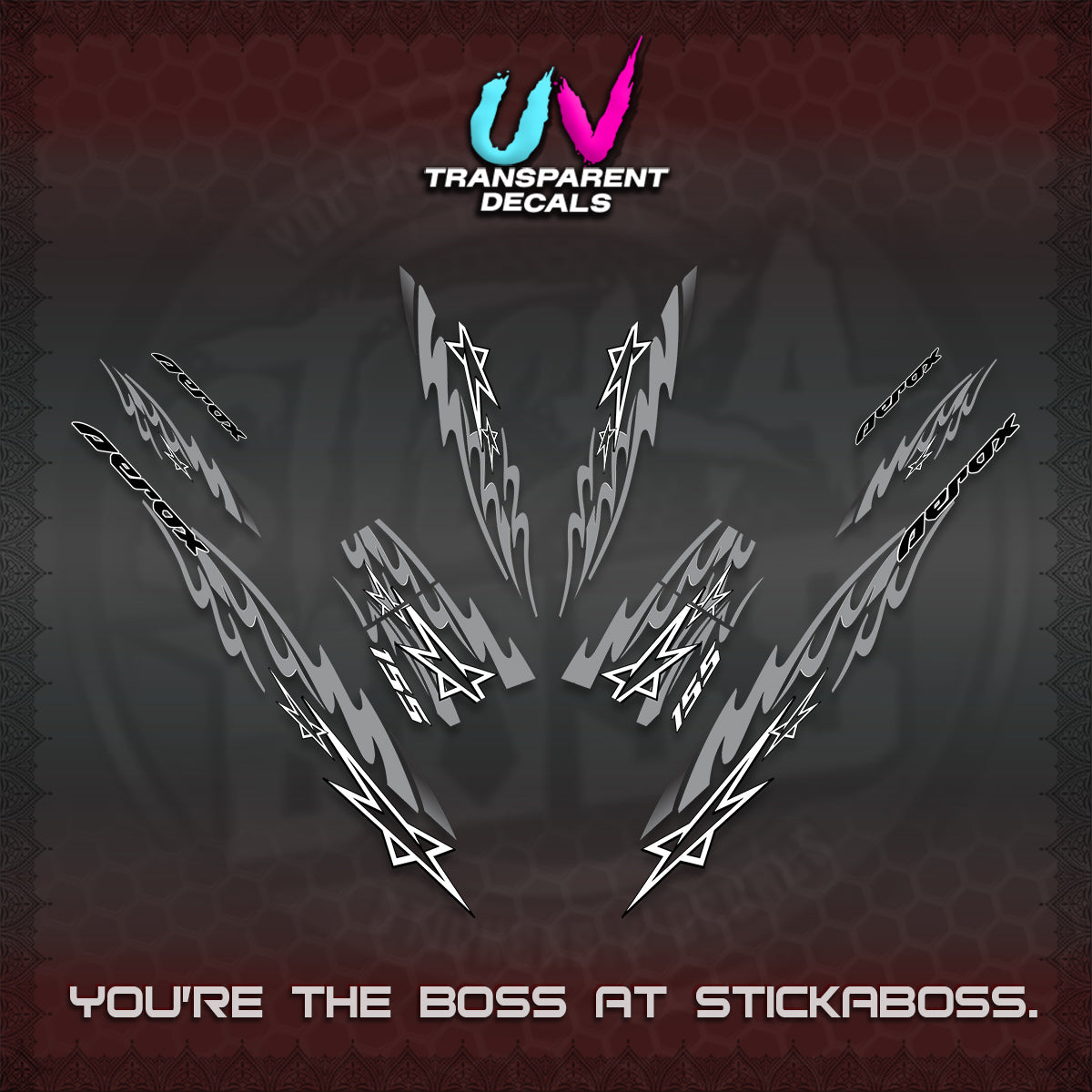 AEROX V2 INDO UV TRANSPARENT DECALS (2026 STAR 0001 MOTIF) STICKER KITS By STICKABOSS