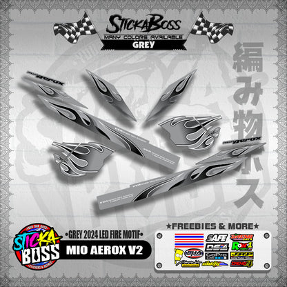MIO AEROX V2 DECALS ( GREY 2024 LED FIRE MOTIF )【WITH FREEBIES】