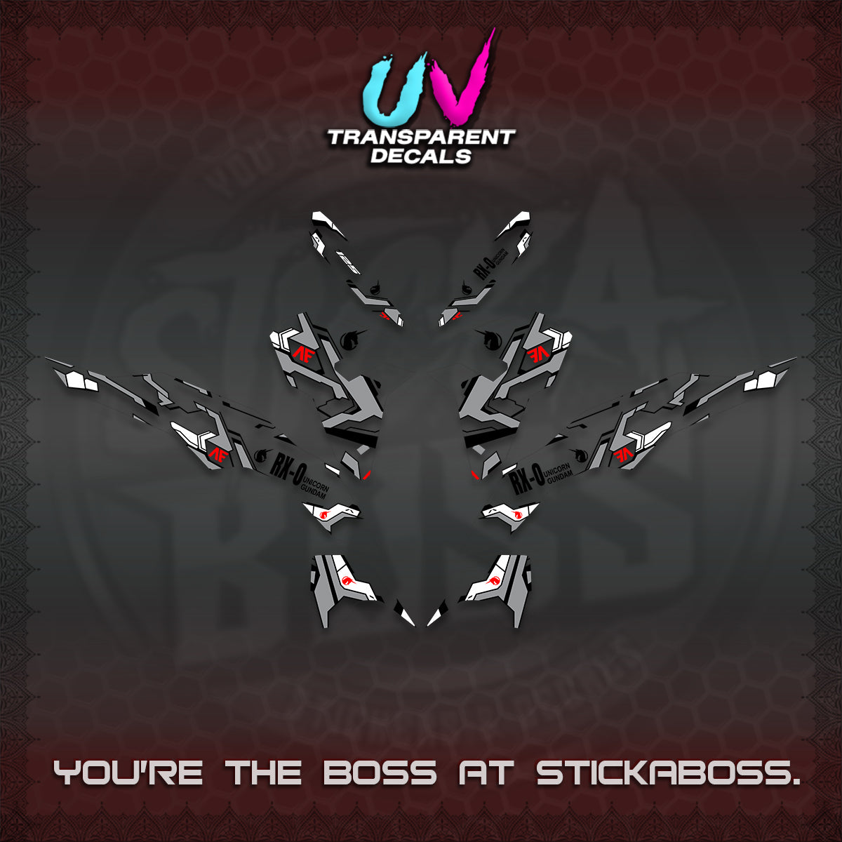 CLICK V3 VARIO UV TRANSPARENT DECALS (UNICORN GUNDAM DESIGN) STICKER DECALS By STICKABOSS