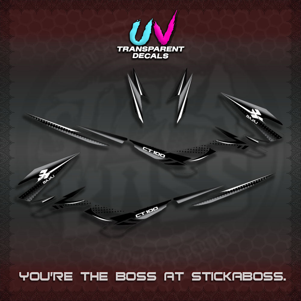 BAJAJ CT100 UV TRANSPARENT DECALS (PANTRA 2026 DESIGN)STICKER DECALS By STICKABOSS