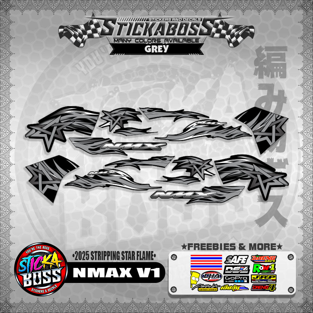 NMAX V1 STICKER DECALS ( 2025 STRIPPING STAR FLAME )【WITH FREEBIES】