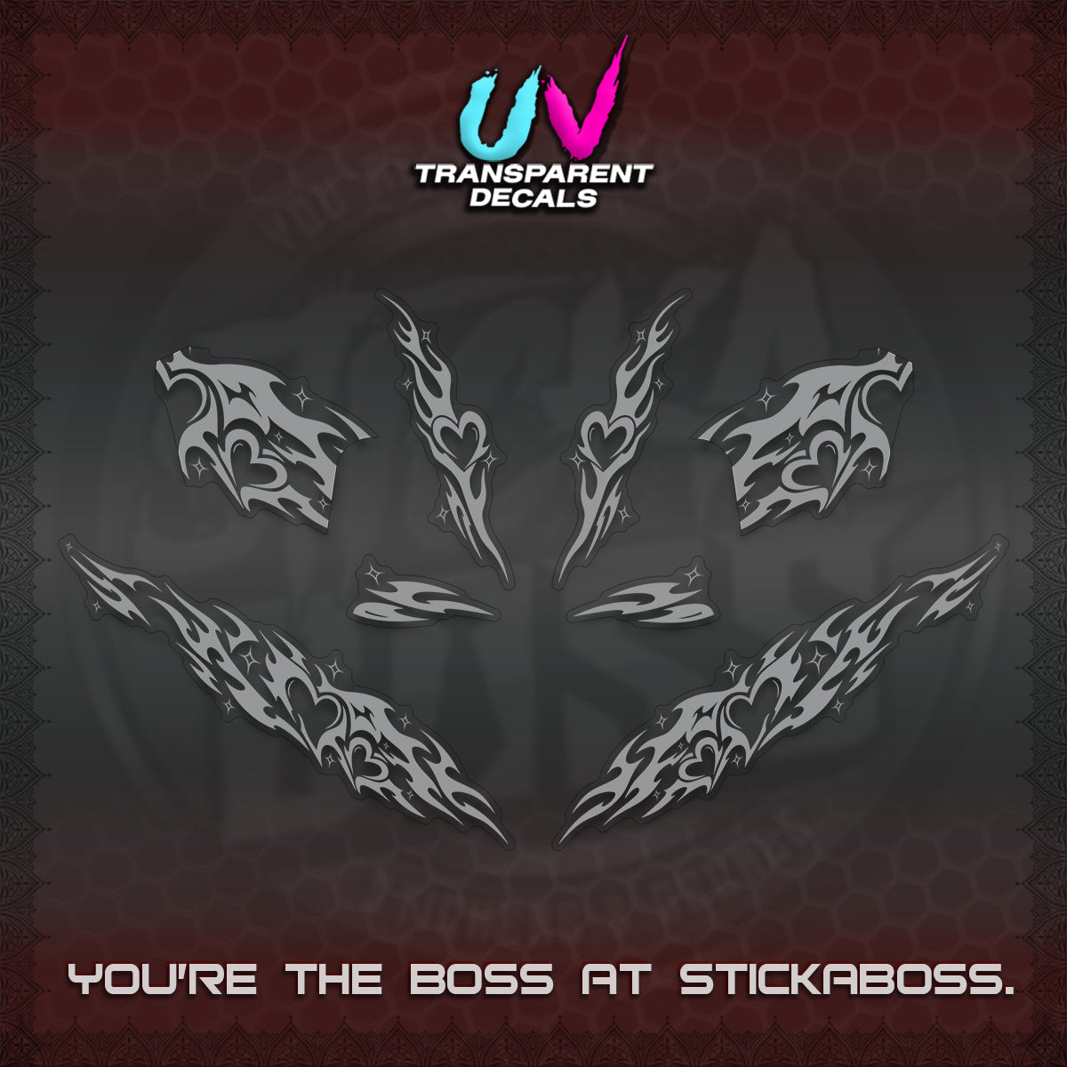 CLICK 125 V2 UV TRANSPARENT DECALS (2026 STRIPING HEART DESIGN) STICKER KITS BY STICKABOSS