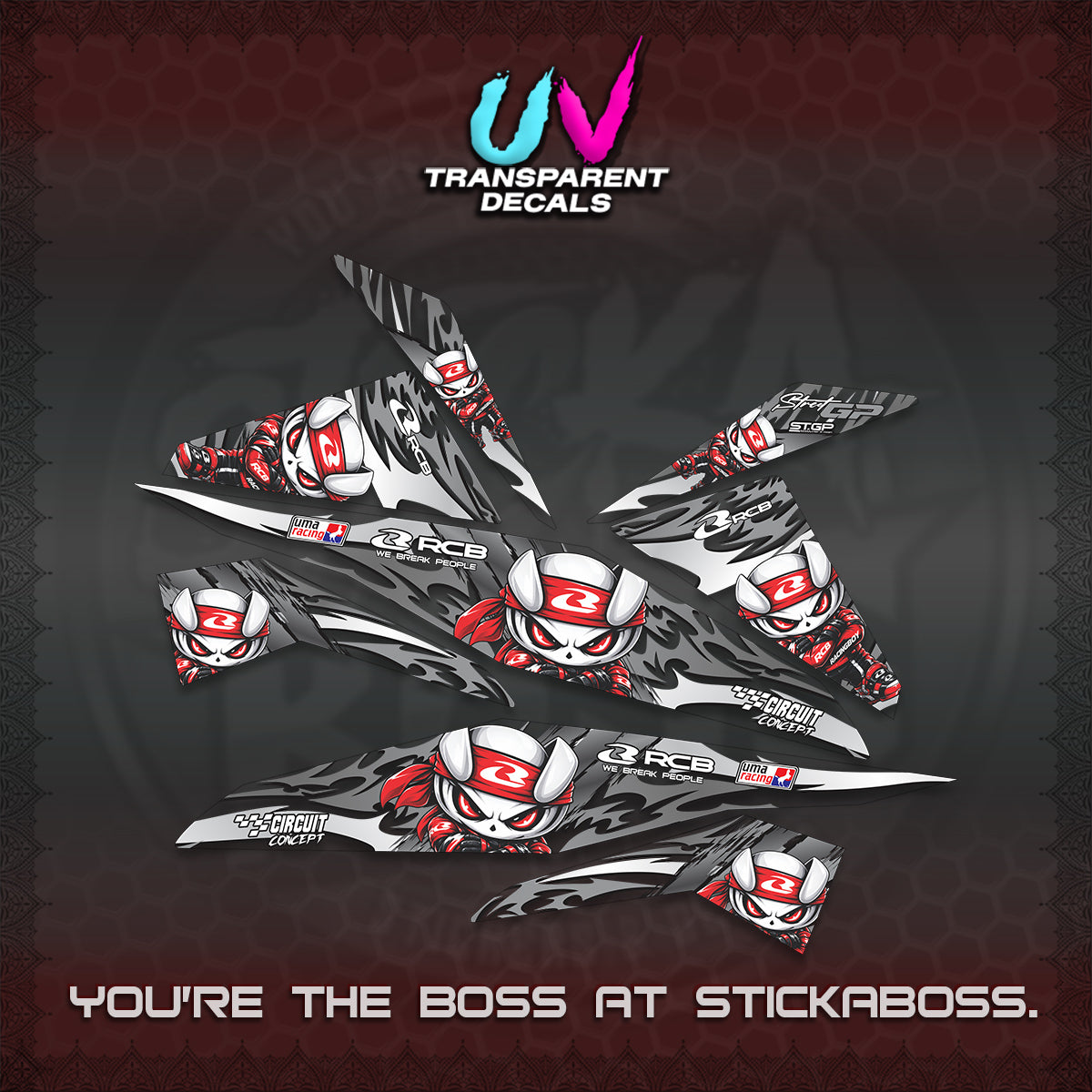 BEAT FI V1 UV TRANSPARENT DECALS (2026 NEW RCB 2.0 DESIGN) STICKER KITS BY STICKABOSS