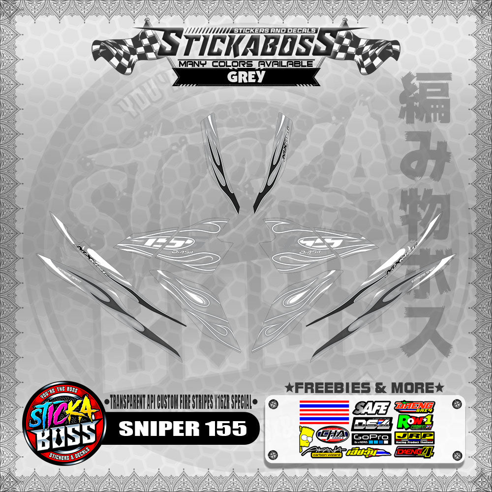 [ PREMIUM UV PRINT ] TRANSPARENT SNIPER 155 STICKER DECALS ( API CUSTOM FIRE STRIPES Y16ZR SPECIAL )