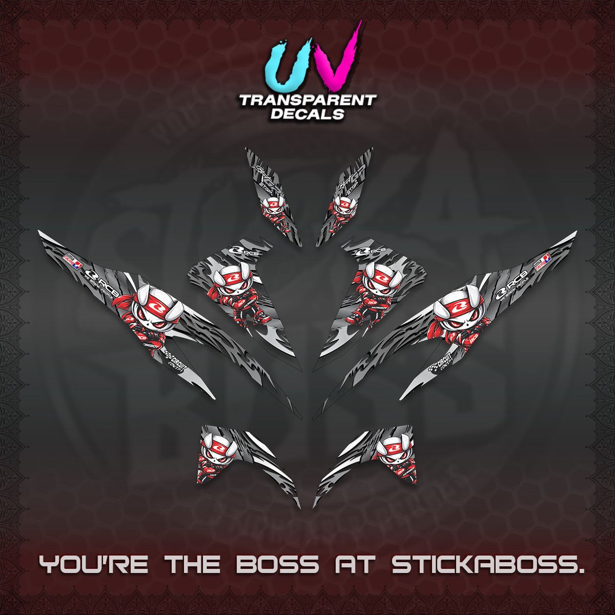 CLICK 125 V2 UV TRANSPARENT DECALS (2026 NEW RCB 2.0 DESIGN) STICKER KITS BY STICKABOSS