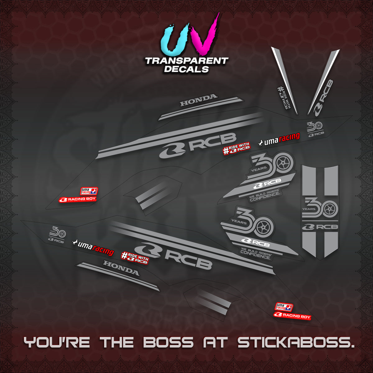 CLICK 125 V3 UV TRANSPARENT DECALS (2026 30TH ANNIVERSARY RACING DESIGN) STICKER DECALS By STICKABOSS