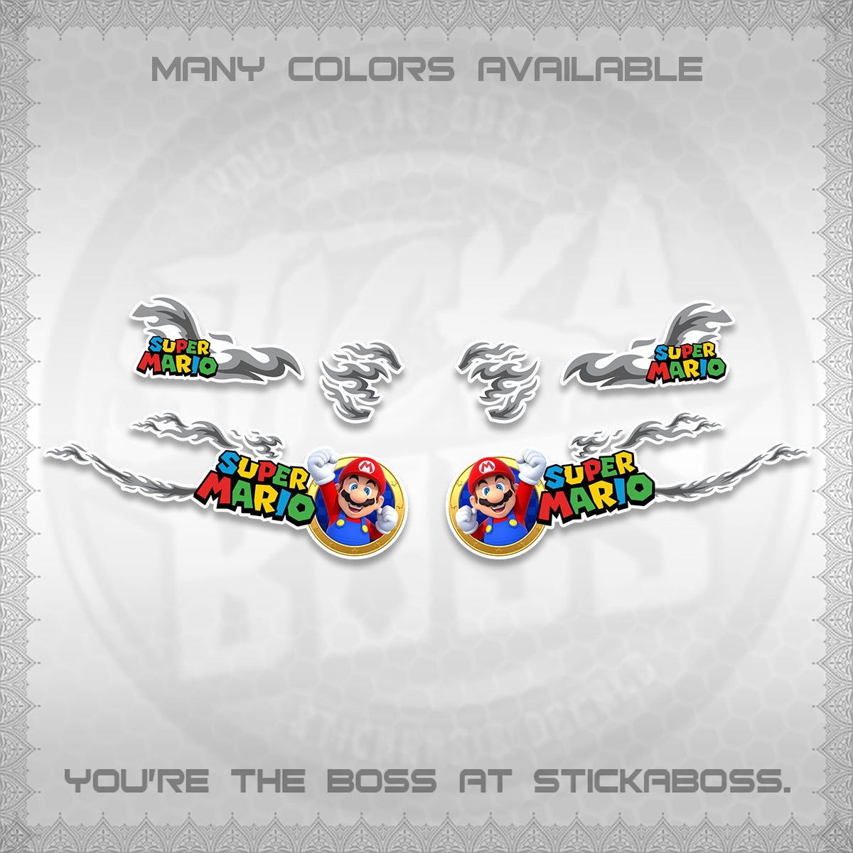 FAZZIO FOR WHITE DECALS (FLAMES 02 SUPER-M MOTIF) STICKER KITS BY STICKABOSS