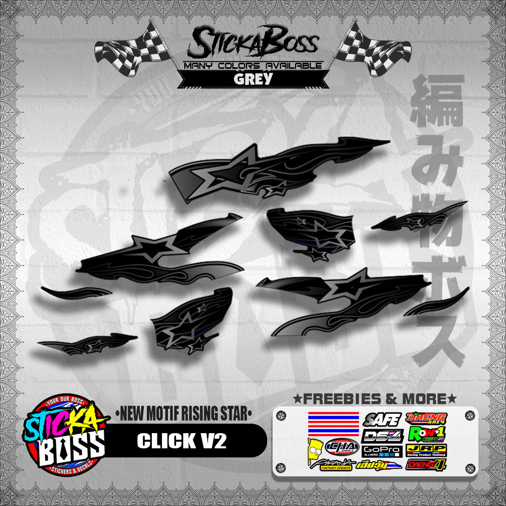 CLICK V2 DECALS ( NEW MOTIF RISING STAR ) [ PREMIUM GLOSSY LAMINATED ]【WITH FREEBIES】