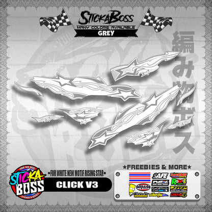 CLICK V3 DECALS ( FOR WHITE NEW MOTIF RISING STAR ) [ PREMIUM GLOSSY LAMINATED ]【WITH FREEBIES】