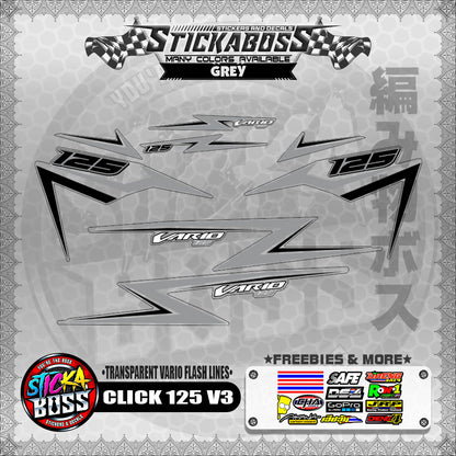 【PREMIUM UV PRINT】TRANSPARENT CLICK 125 V3 DECALS ( VARIO FLASH LINES )【WITH FREEBIES】